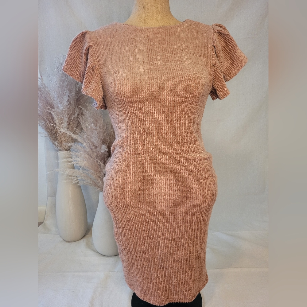 Esther & Co Rustic Pink Colored Mini Dress with Ruffled sleeves